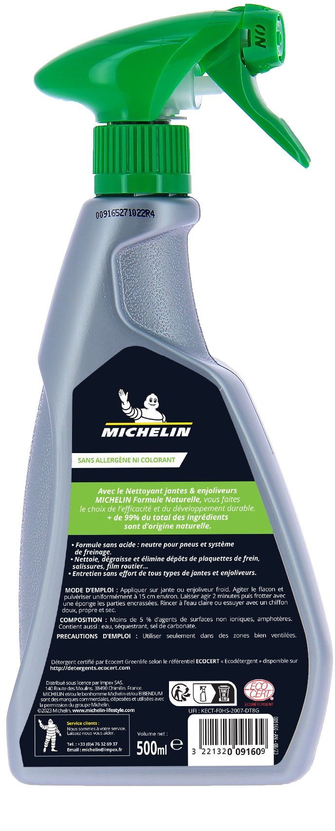 Nettoyant jantes pulvérisateur 500ml - MICHELIN - Formule Naturelle, tous types de jantes et enjoliveurs