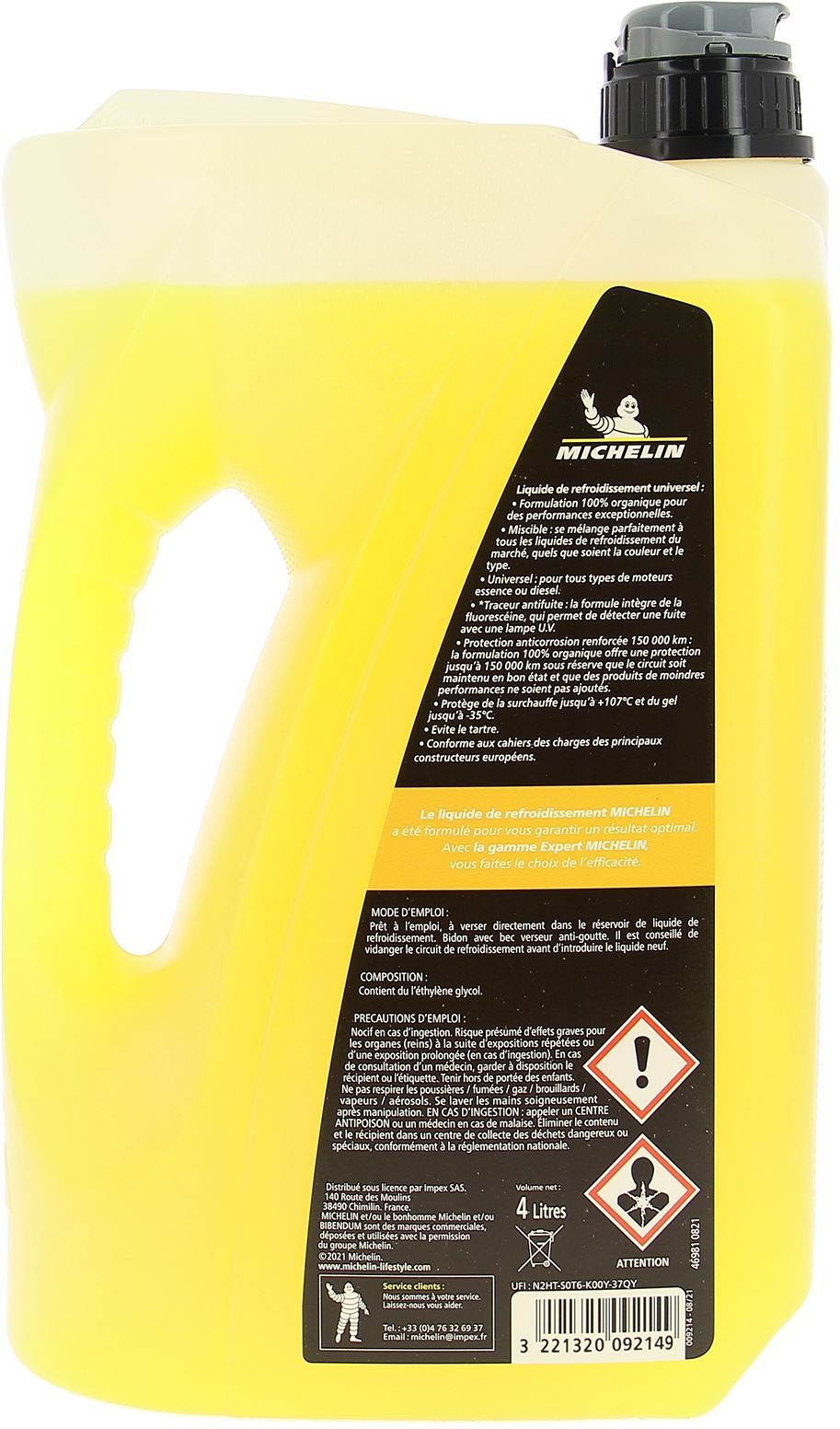 Liquide de refroidissement -35° universel 4L - MICHELIN - bec verseur anti-goutte - Anticorrosion - 100% Organique