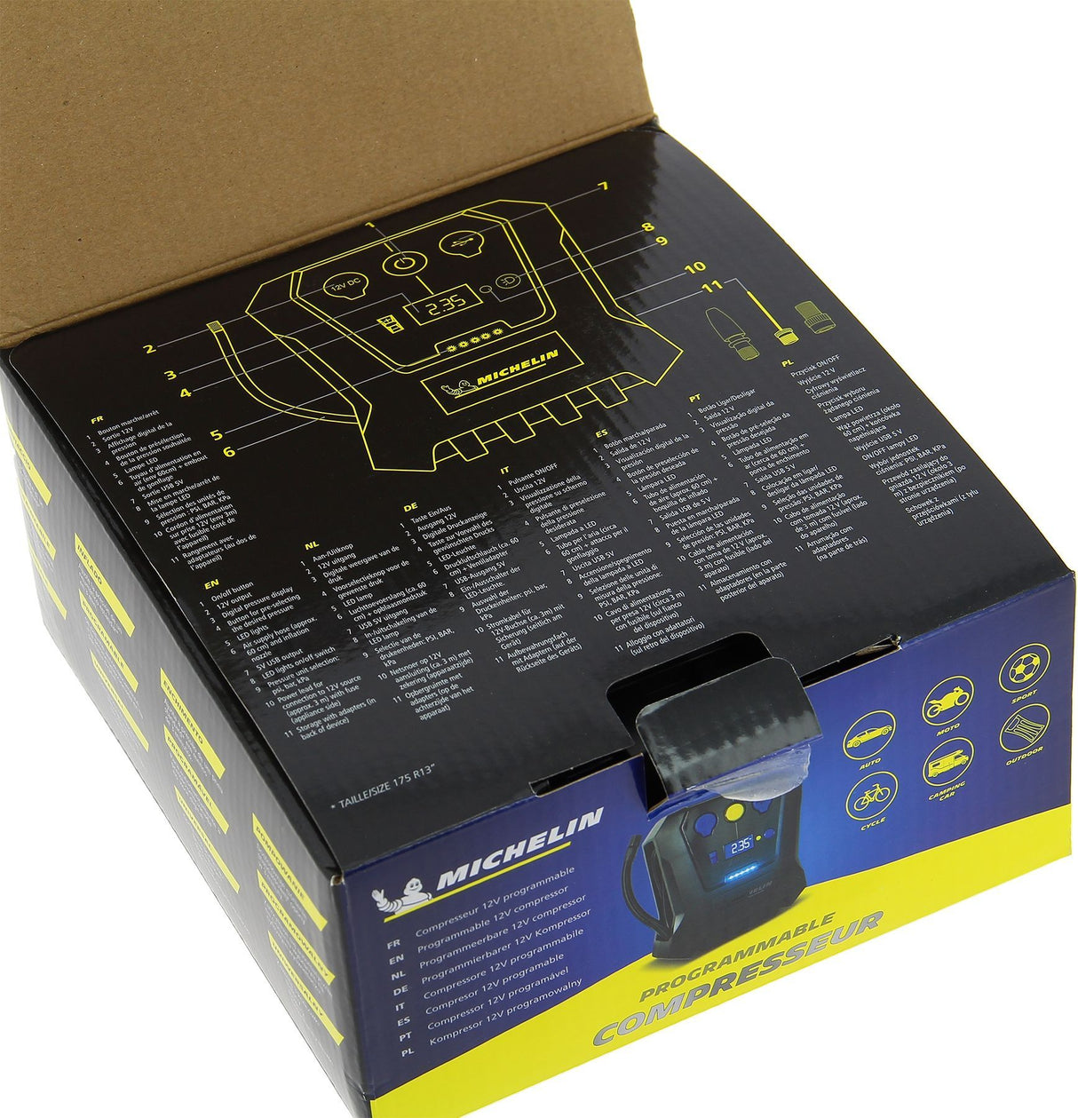 Compresseur programmable 12V de 0.05 bars a 7 bars - MICHELIN - Programmable - voiture, moto, vélo, ballons, matelas pneumatiques