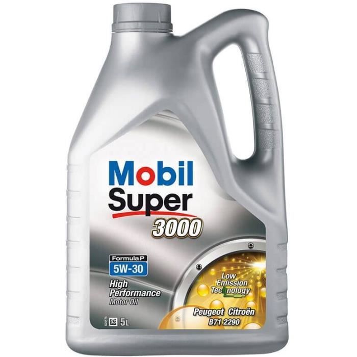 Huile moteur 5W-30 Synthétique - MOBIL - Super 3000 - Formula-P -bidon 5L - haute performance - ACEA C2 - API SN