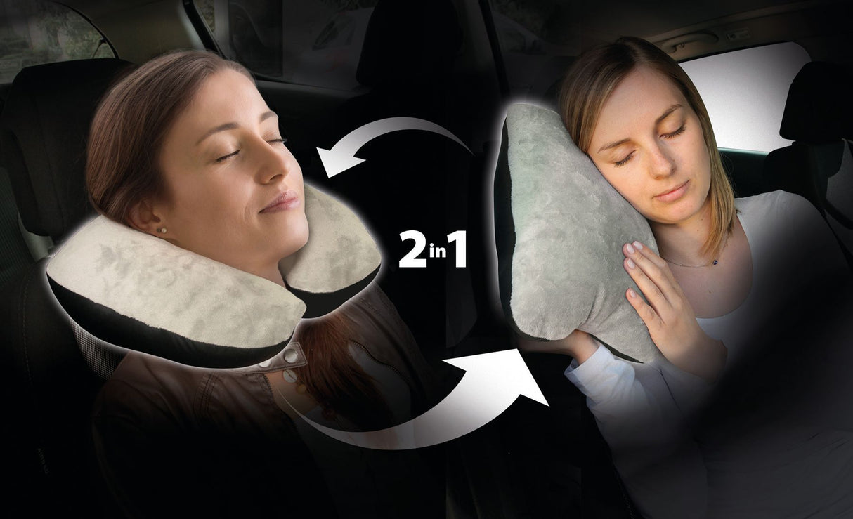 Coussin microbilles 2en1 Cale nuque et Oreiller 37x29x10cm - KINE TRAVEL - Microbilles et textile doux ultra confort