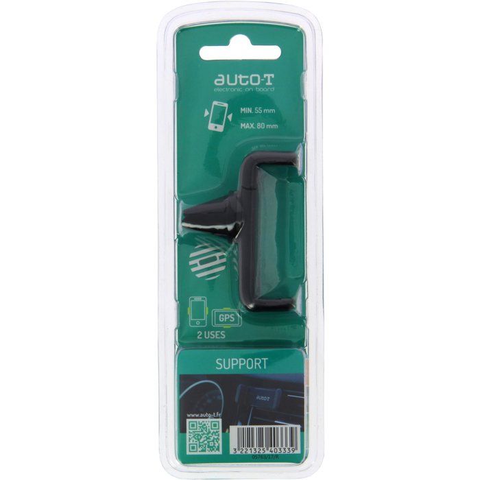 Support smartphones sur aérateurs de voiture - AUTO T - vertical ou horizontal - smartphones de 55 mm a 80mm