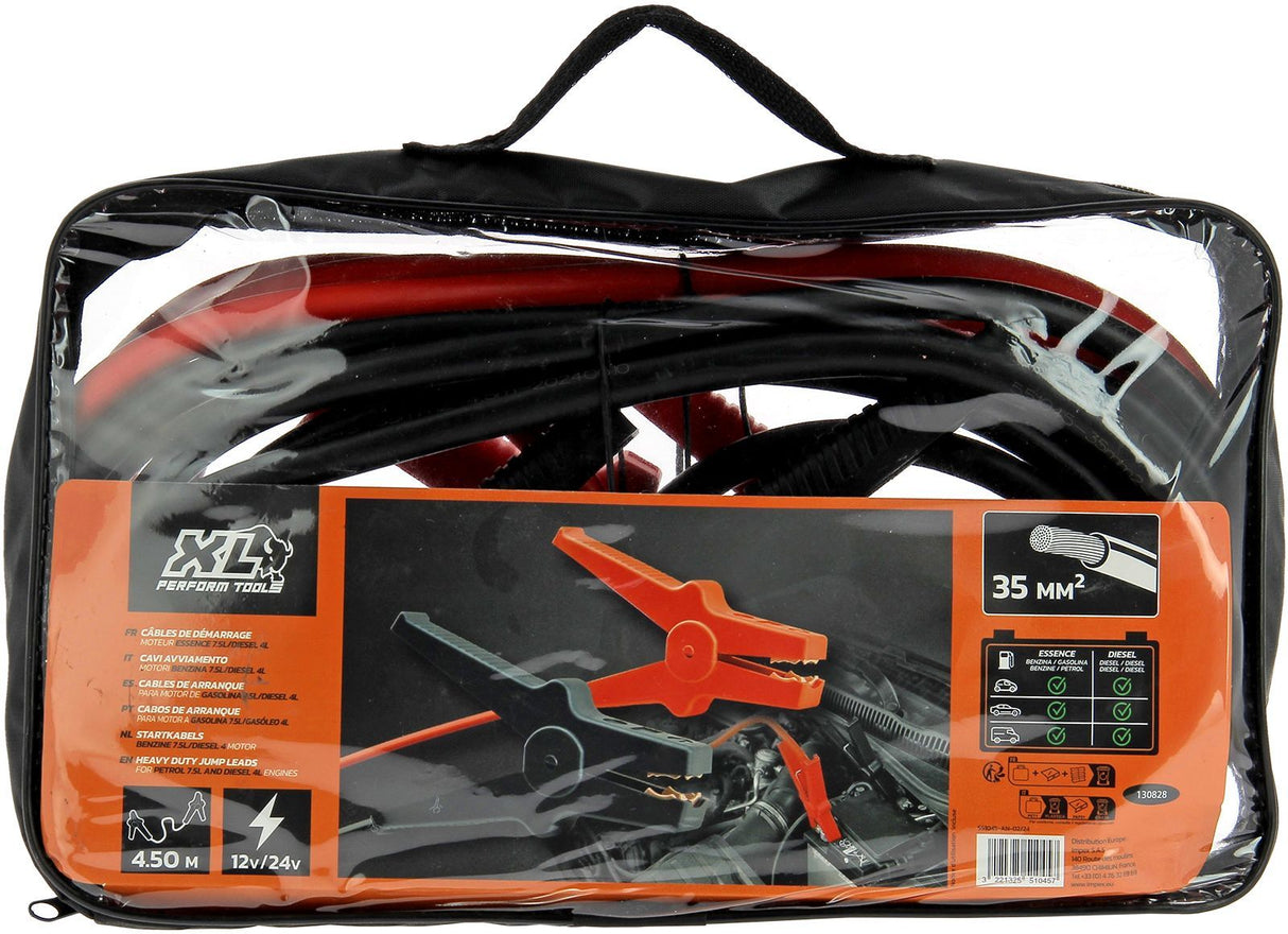 Lot de 2 câbles de démarrage - XLPT - 35 mm² - 4,50 m - Pinces isolées - Sacoche de rangement incluse