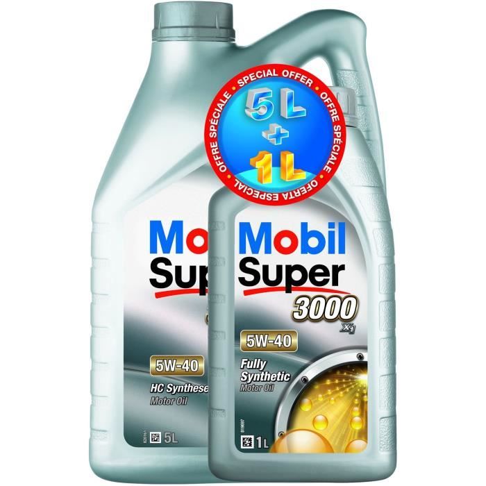 Huile moteur 5W40 Synthétique - MOBIL - Super 3000 - OFFRE SPECIALE : 5 L + 1L