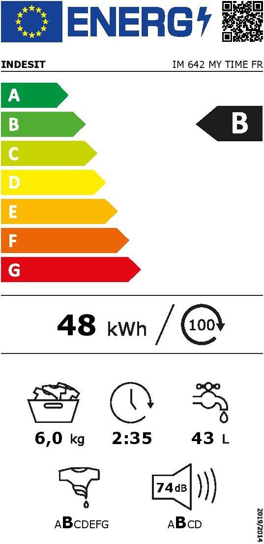 Lave-linge hublot INDESIT IM642MYTIMEFR - 6 kg - Induction - L60 cm - 1200 trs/min - Blanc