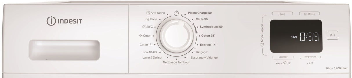 Lave-linge hublot INDESIT IM642MYTIMEFR - 6 kg - Induction - L60 cm - 1200 trs/min - Blanc