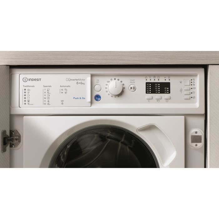 Lave-linge séchant encastrable INDESIT - BIWDIL861485EU - 8 / 6 kg - Induction - L60cm - 1400 trs/min - Blanc