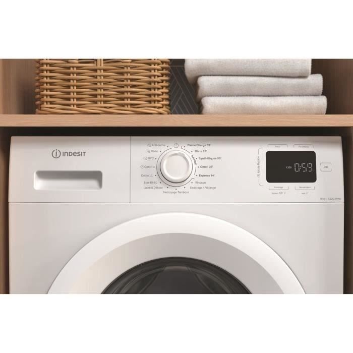 Lave-linge hublot INDESIT IM962MYTIMEFR MyTime - 9 kg - Induction - L60cm - 1200 trs/min - Classe A - Blanc