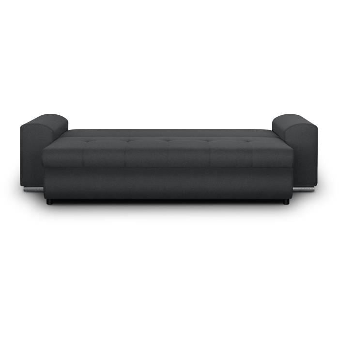 CanapÈ convertible avec coffre de rangement 3 places - INDIAN - Tissu gris foncÈ et pieds chrome - L250xH88xP98cm