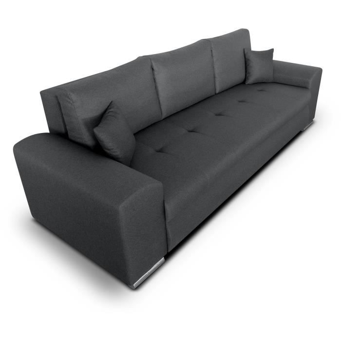 CanapÈ convertible avec coffre de rangement 3 places - INDIAN - Tissu gris foncÈ et pieds chrome - L250xH88xP98cm