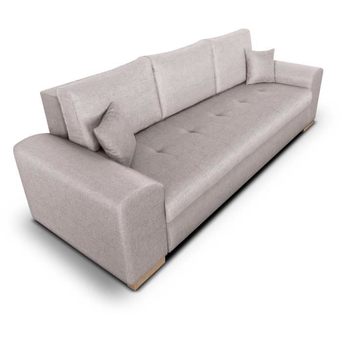 CanapÈ convertible avec coffre de rangement 3 places - INDIAN - Tissu beige et pieds bois - L250xH88xP98cm