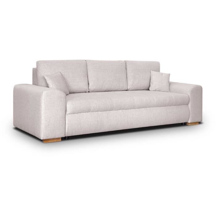 CanapÈ convertible avec coffre de rangement 3 places - INDIAN - Tissu beige et pieds bois - L250xH88xP98cm