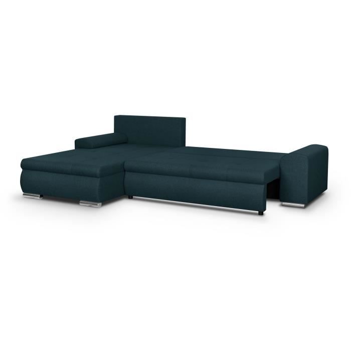 CanapÈ d'angle convertible rÈversible + coffre de rangement - Tissu Bleu - L 289 x P 94/188 x H 88 cm - INDIAN