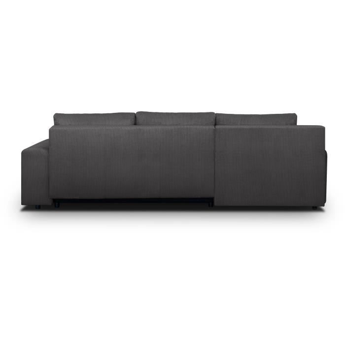 Canapé d'angle convertible - 5 places - INDIAN - Tissu velours côtelé Gris foncé - Coffre de rangement - 289 x 94/188 x 88 cm