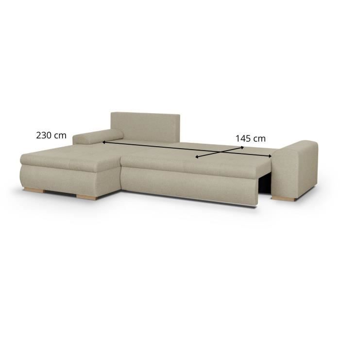 Canapé d'angle convertible réversible + coffre de rangement - Tissu Beige - L 289 x P 94/188 x H 88 cm - INDIAN