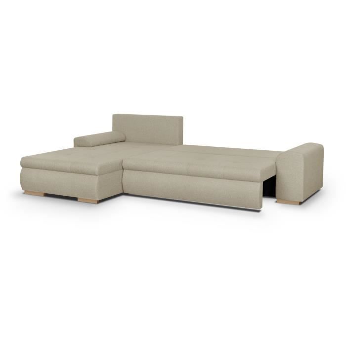Canapé d'angle convertible réversible + coffre de rangement - Tissu Beige - L 289 x P 94/188 x H 88 cm - INDIAN