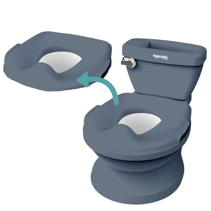 INGENUITY Mini Toilette enfant avec Réducteur de Toilette inclus, Chasse d'eau musicale et rangement lingette intégré Bleu