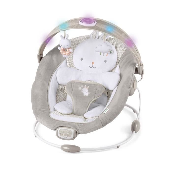 INGENUITY Transat bébé confort Petit Lapin, Arche d'éveil lumineuse, Coussin réducteur amovible, Cadeau Noel bébé
