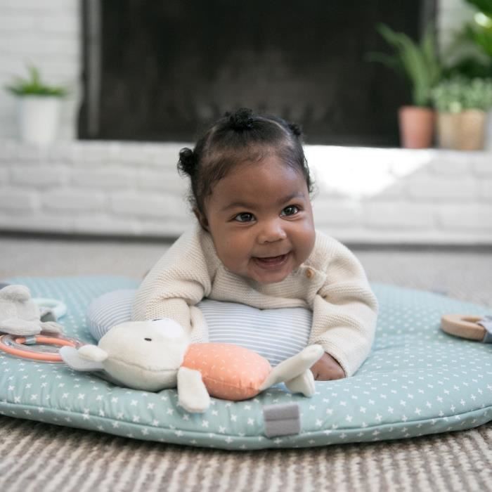 INGENUITY Tapis d'éveil réversible bébé évolutif - Loamy™ - pliable, arche de jeu en bois amovible, 5 jouets,cadeau bébé