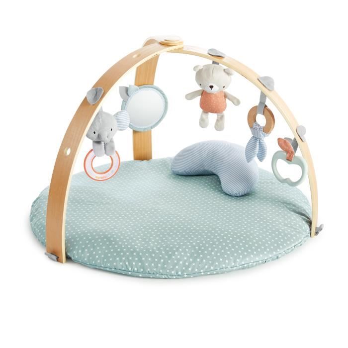 INGENUITY Tapis d'éveil réversible bébé évolutif - Loamy™ - pliable, arche de jeu en bois amovible, 5 jouets,cadeau bébé