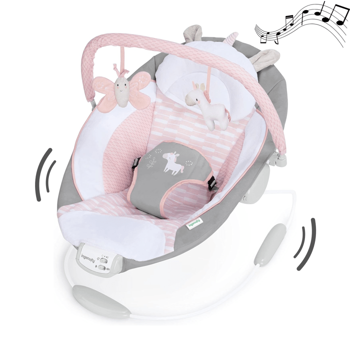 INGENUITY Transat pour bébé - Flora - Arche avec jouets d'éveil amovible, 8 Mélodies, Vibrations apaisantes, cadeau bébé