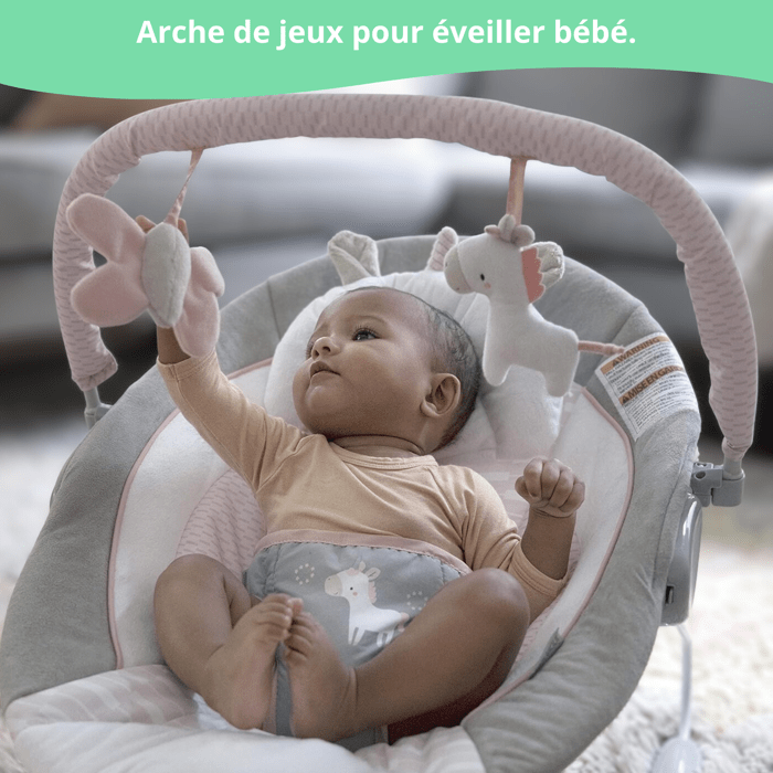 INGENUITY Transat pour bébé - Flora - Arche avec jouets d'éveil amovible, 8 Mélodies, Vibrations apaisantes, cadeau bébé