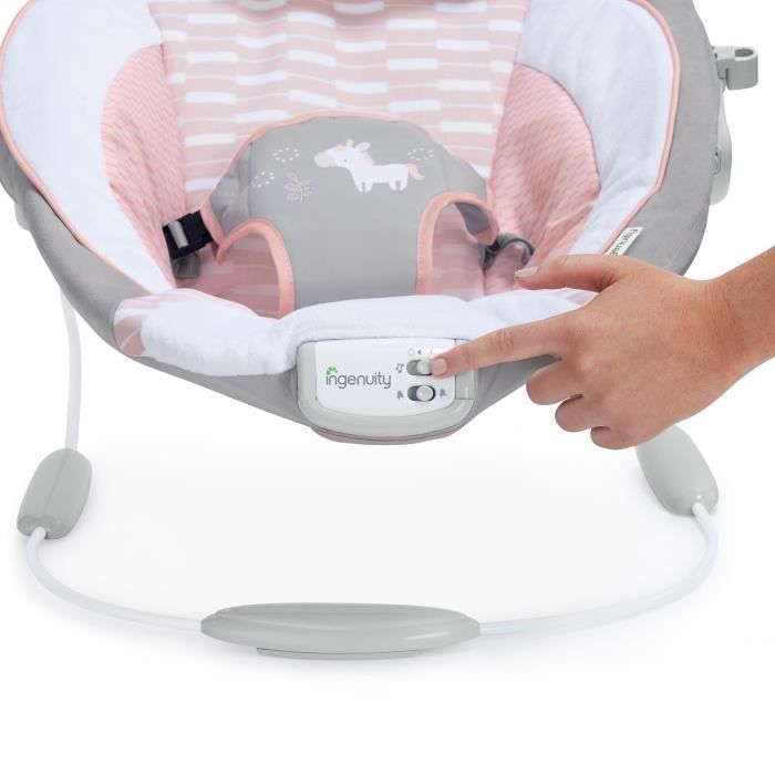 INGENUITY Transat pour bébé - Flora - Arche avec jouets d'éveil amovible, 8 Mélodies, Vibrations apaisantes, Cadeau Noel bébé
