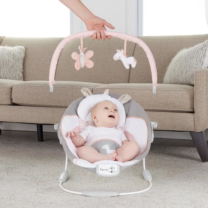 INGENUITY Transat pour bébé - Flora - Arche avec jouets d'éveil amovible, 8 Mélodies, Vibrations apaisantes, Cadeau Noel bébé