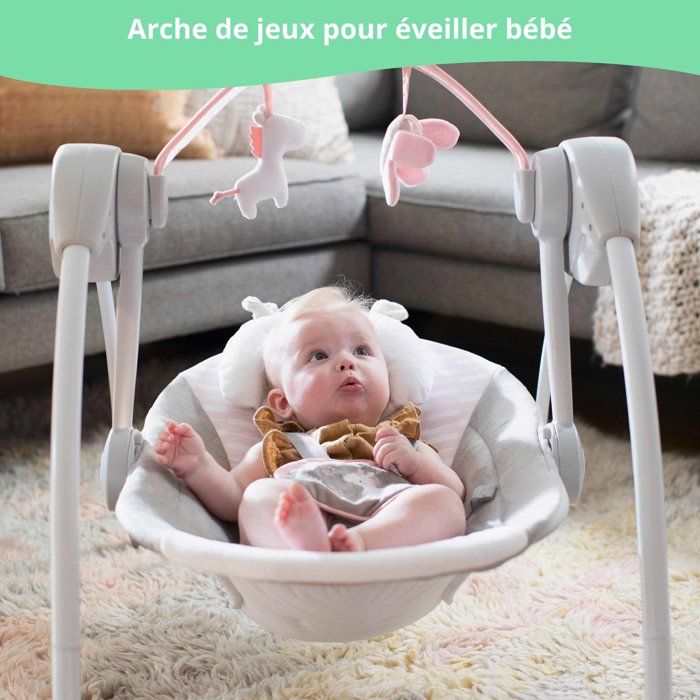 INGENUITY Transat pour bébé balancelle électrique pliable - Flora - Arche, cadeau bébé, réglages balancement, minuterie