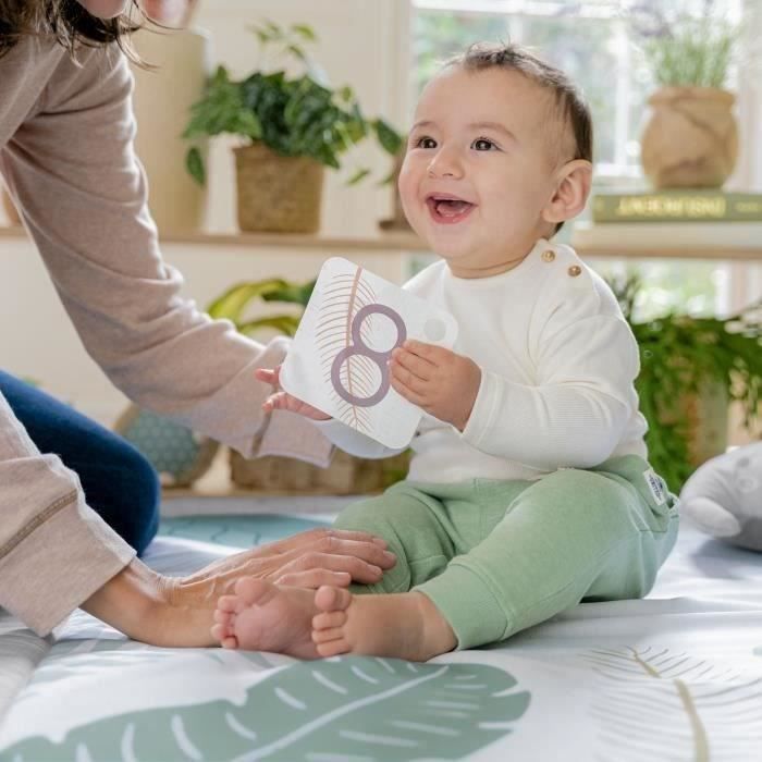 INGENUITY Tapis d'éveil bébé tout confort Petit Eléphant, 12 cartes étapes mensuelles et tableau personnalisable, Cadeau Noel bébé