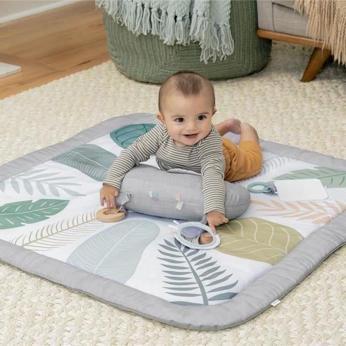 INGENUITY Tapis d'éveil bébé tout confort Petit Eléphant, 12 cartes étapes mensuelles et tableau personnalisable, Cadeau Noel bébé