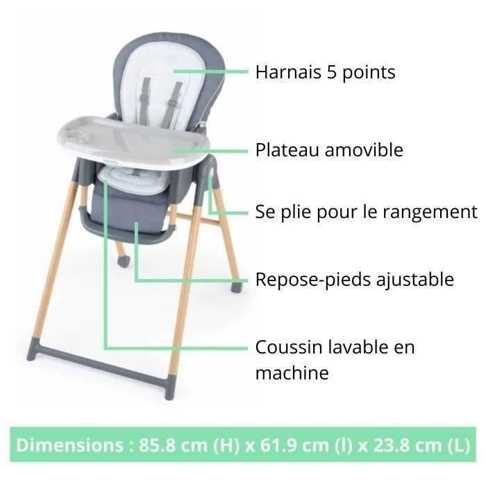 INGENUITY Chaise haute 7 en 1 de la naissance jusqu'a 5 ans Proper Positioner - Chambray- Transat bébé, réhausseur, siege