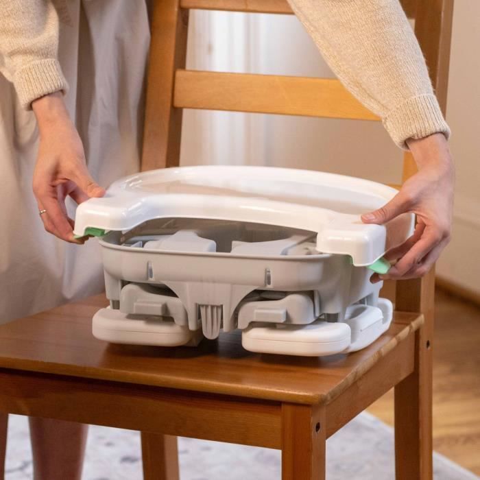 INGENUITY Rehausseur de chaise deluxe pliable gris, nomade avec tablette et sangles inclus