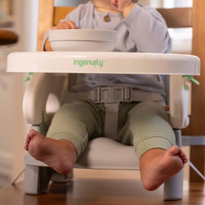 INGENUITY Rehausseur de chaise deluxe pliable gris, nomade avec tablette et sangles inclus