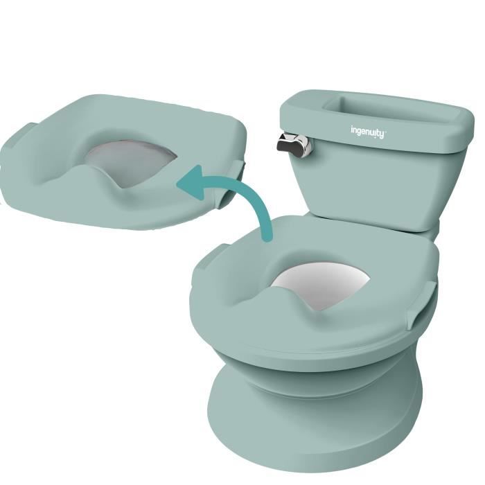 INGENUITY Mini Toilette enfant avec Réducteur de Toilette inclus, Chasse d'eau musicale et rangement lingette intégré Vert