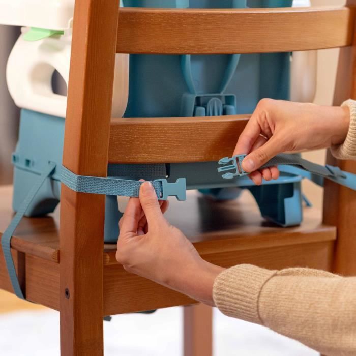 INGENUITY Rehausseur de chaise deluxe pliable turquoise, nomade avec tablette et sangles inclus