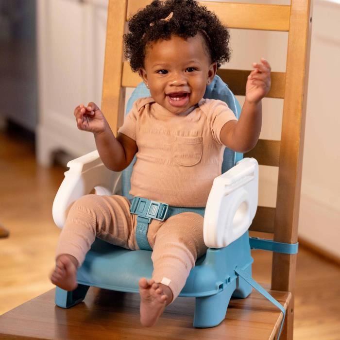 INGENUITY Rehausseur de chaise deluxe pliable turquoise, nomade avec tablette et sangles inclus