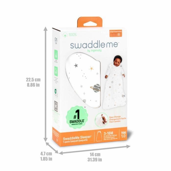 INGENUITY Gigoteuse d'Emmaillotage, sac de couchage Soleil, pour l'été TOG 0.5 évolutive de 3 a 18 mois certifié oeko-Tex