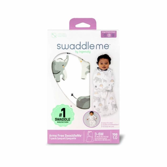 INGENUITY, Gigoteuse d'Emmaillotage, sac de couchage éléphant, pour mi-saison TOG 1. évolutive de 3 a 6 mois certifié oeko-Tex