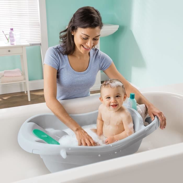 INGENUITY Baignoire bébé évolutive, grand confort, extra-large avec transat bébé hamac en tissu doux, jusqu'a 24 mois