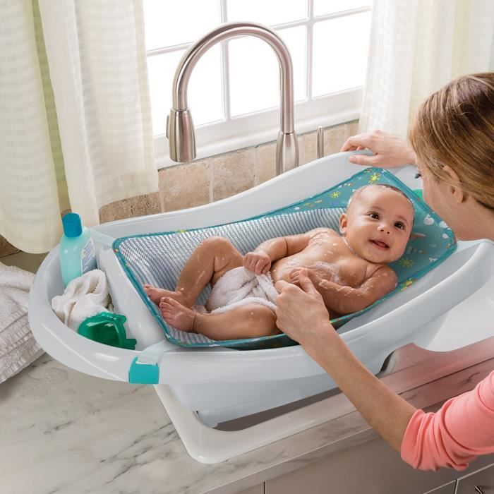 INGENUITY Baignoire bébé évolutive, grand confort, extra-large avec transat bébé hamac en tissu doux, jusqu'a 24 mois