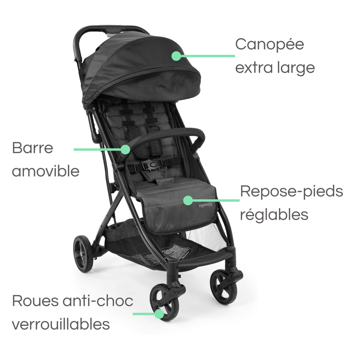 INGENUITY Poussette ultra compacte 3Dquickclose, légere, des la naissance jusqu'a 4 ans,0 a 22.7 kg, couverture de pluie inclus