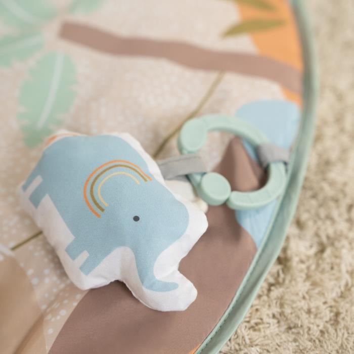 INGENUITY Tapis d'éveil bébé pliable WonderWood, rond avec arche de jeux en bois, mirroir et jouets bébé