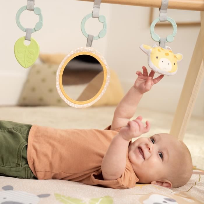 INGENUITY Tapis d'éveil bébé pliable WonderWood, rond avec arche de jeux en bois, mirroir et jouets bébé
