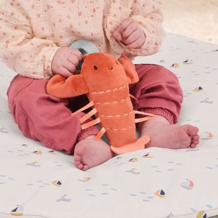 INGENUITY Tapis d'éveil réversible bébé évolutif - Marin - pliable, arche de jeu en bois amovible, 5 jouets, miroir, coussin