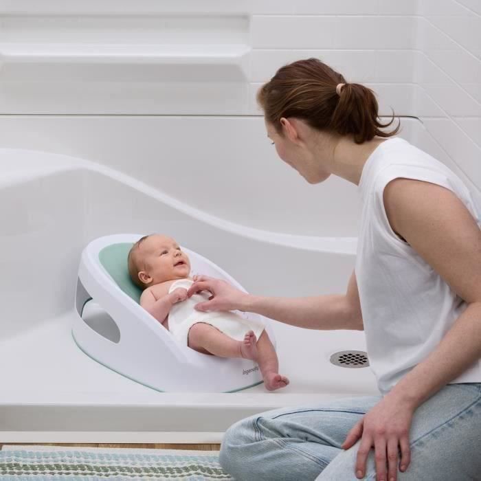 INGENUITY Transat de bain bébé fille antidérapant, de 0 a 6 mois ou 9kg, transat perforé pour laisser couler l'eau, Vert