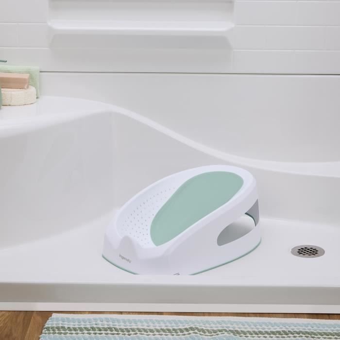 INGENUITY Transat de bain bébé fille antidérapant, de 0 a 6 mois ou 9kg, transat perforé pour laisser couler l'eau, Vert