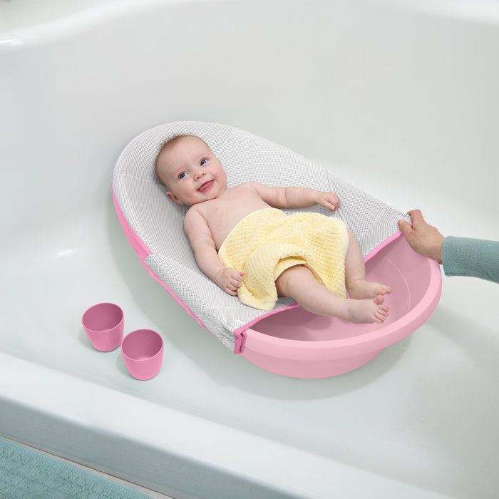 INGENUITY Baignoire bébé évolutive rose, extra-large, transat bébé hamac en tissu, support bébé assis, 2 jeux d'eau de 0 a 24 mois