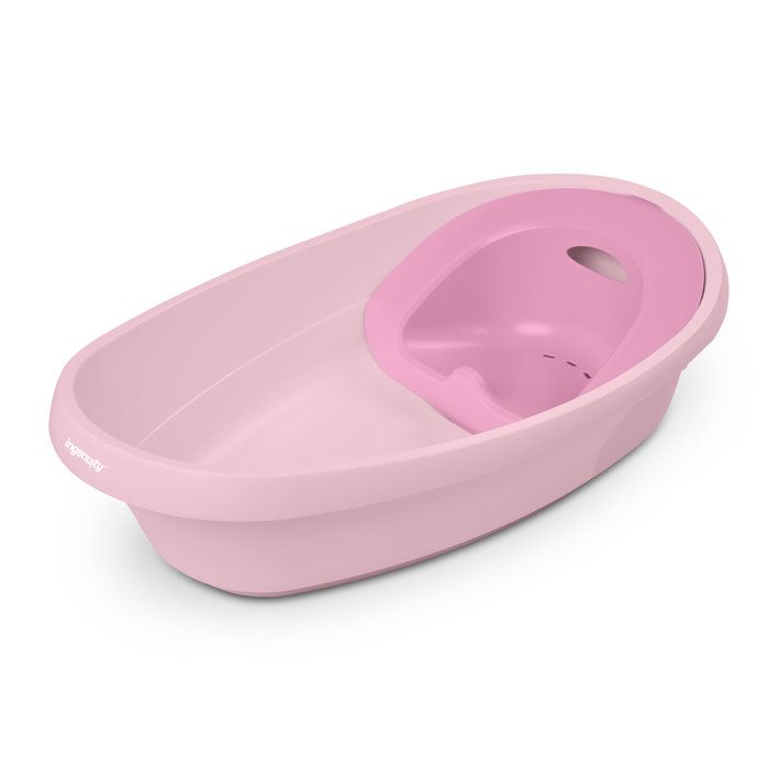 INGENUITY Baignoire bébé évolutive rose, extra-large, transat bébé hamac en tissu, support bébé assis, 2 jeux d'eau de 0 a 24 mois