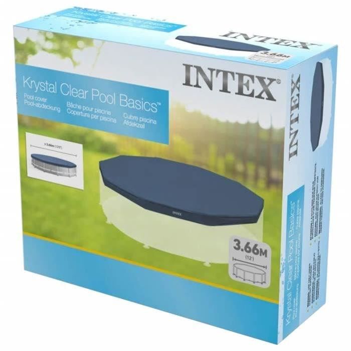 Bâche de protection pour piscine ronde Intex 28031 - Diametre 3,66m - Rabat 25cm - PVC - Bleu